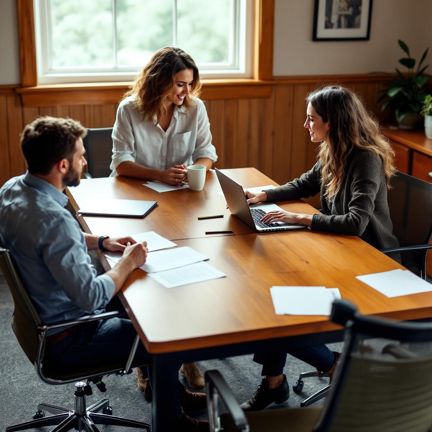 Business team in a strategy meeting around a conference table