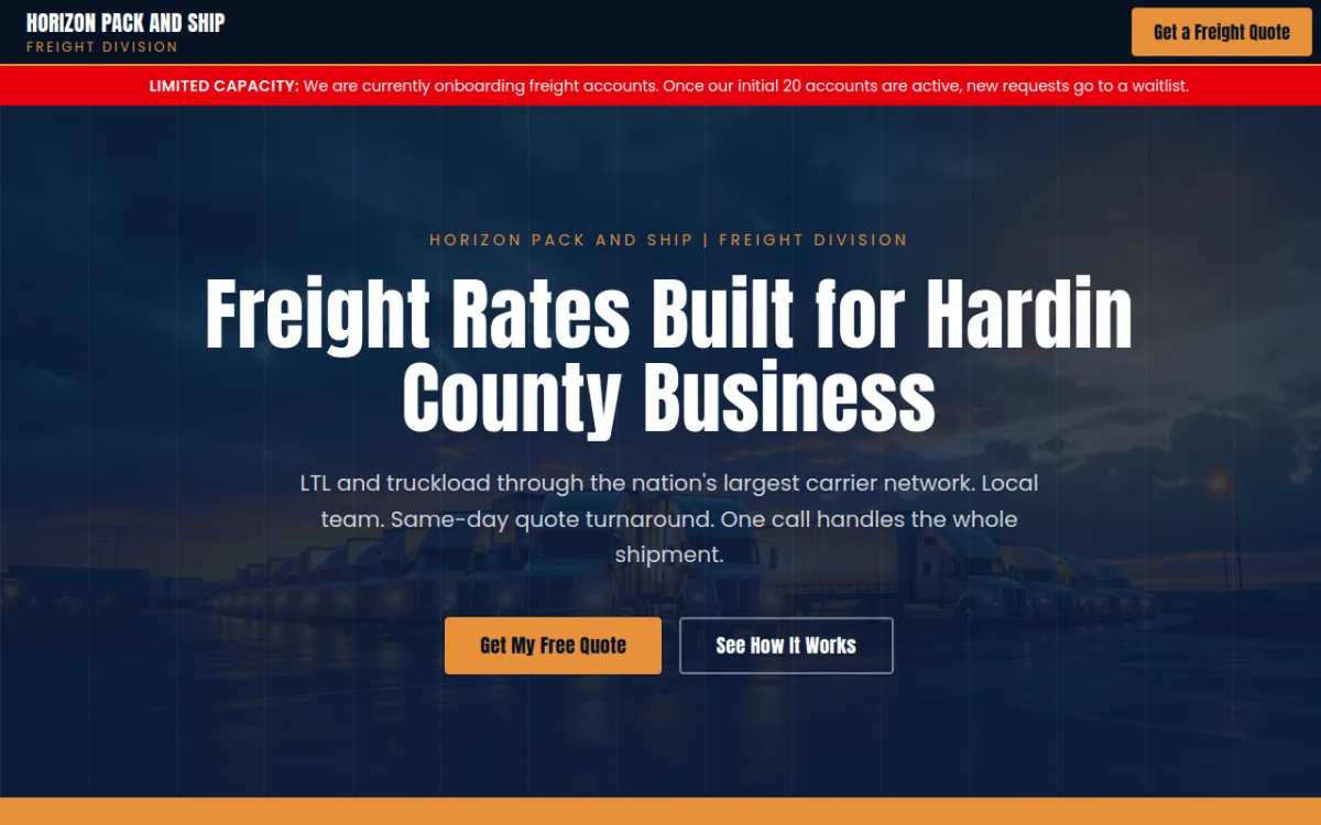 Horizon Pack and Ship Freight website screenshot